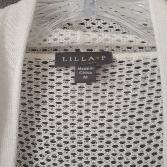 Lilla P Open Open Knit Cardigan Sweater Women's M White Long Sleeves - Picture 9 of 11